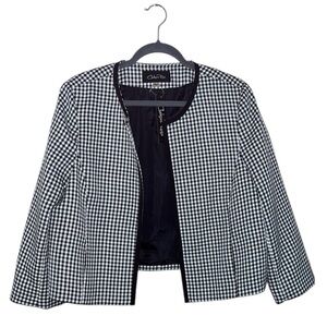 NWT Chelsea Rose cropped blazer size 16 XL buffalo check black white career